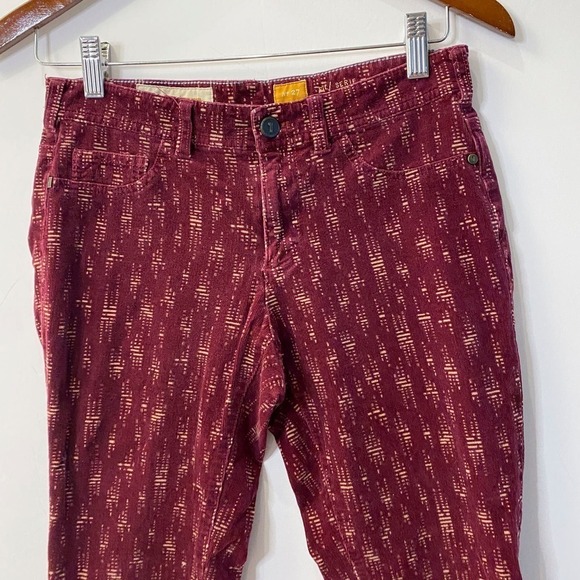 Anthro pilcro Corduroy Dark Red Cream Aztec Boho Skinny Pants Size 27 - Picture 2 of 11